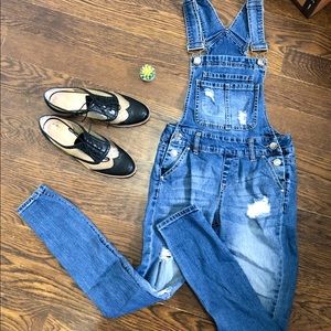 Refuge Distressed Medium Wash Overalls